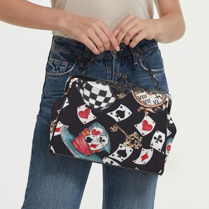 Playing Card Kiss Lock Bag Whimsical Tea Party Handbag Storybook Shoulder Purse