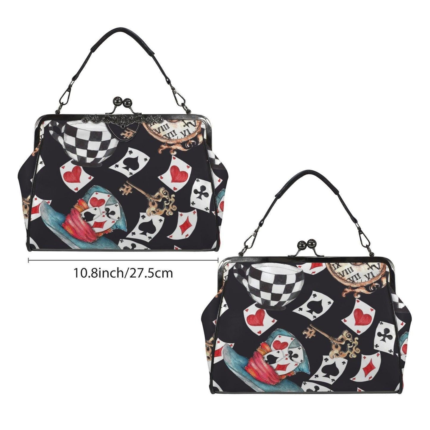 Playing Card Kiss Lock Bag Whimsical Tea Party Handbag Storybook Shoulder Purse