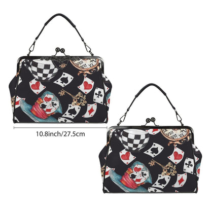 Playing Card Kiss Lock Bag Whimsical Tea Party Handbag Storybook Shoulder Purse