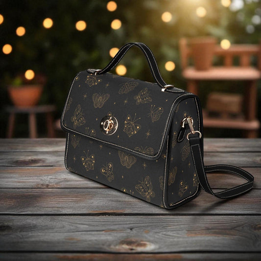 Golden Butterfly Crossbody Bag, Gothic Celestial Witchy Purse, Dark Cottagecore Gift