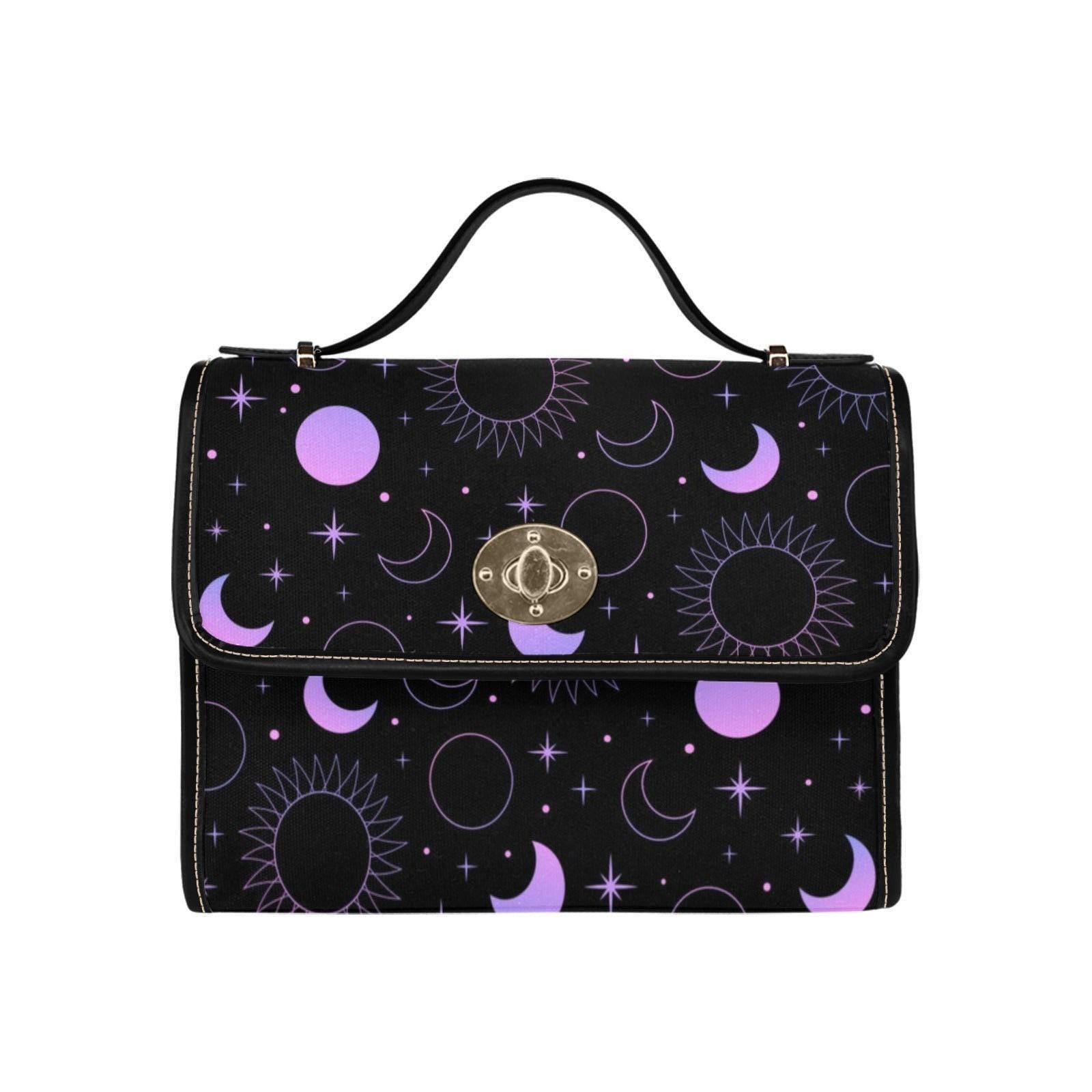 Purple Celestial Moon, Witchcore Star Print Bag, Astro Moon Phases Purse, Cosmic Night Crossbody, Galaxy Sky Shoulder Bag, Space Goth Style