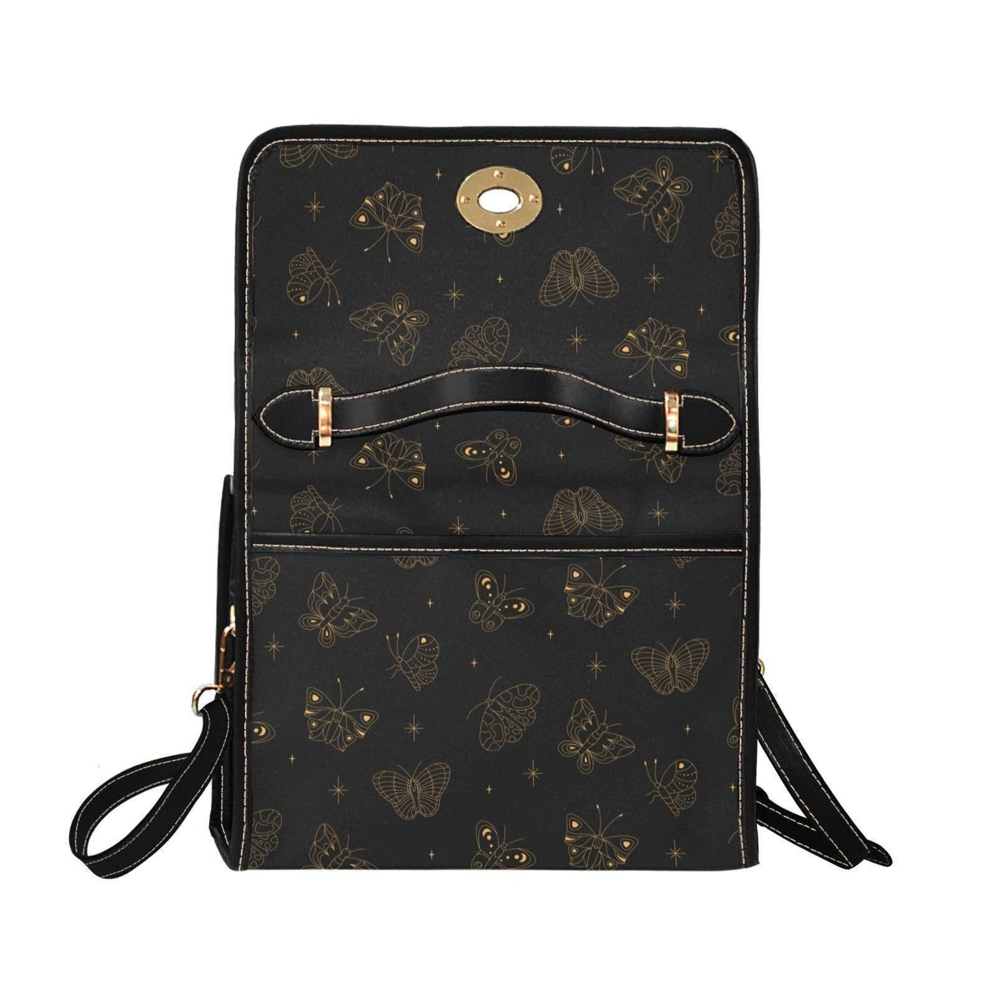 Golden Butterfly Crossbody Bag, Gothic Celestial Purse, Witchy Cottagecore Gift, Waterproof Canvas