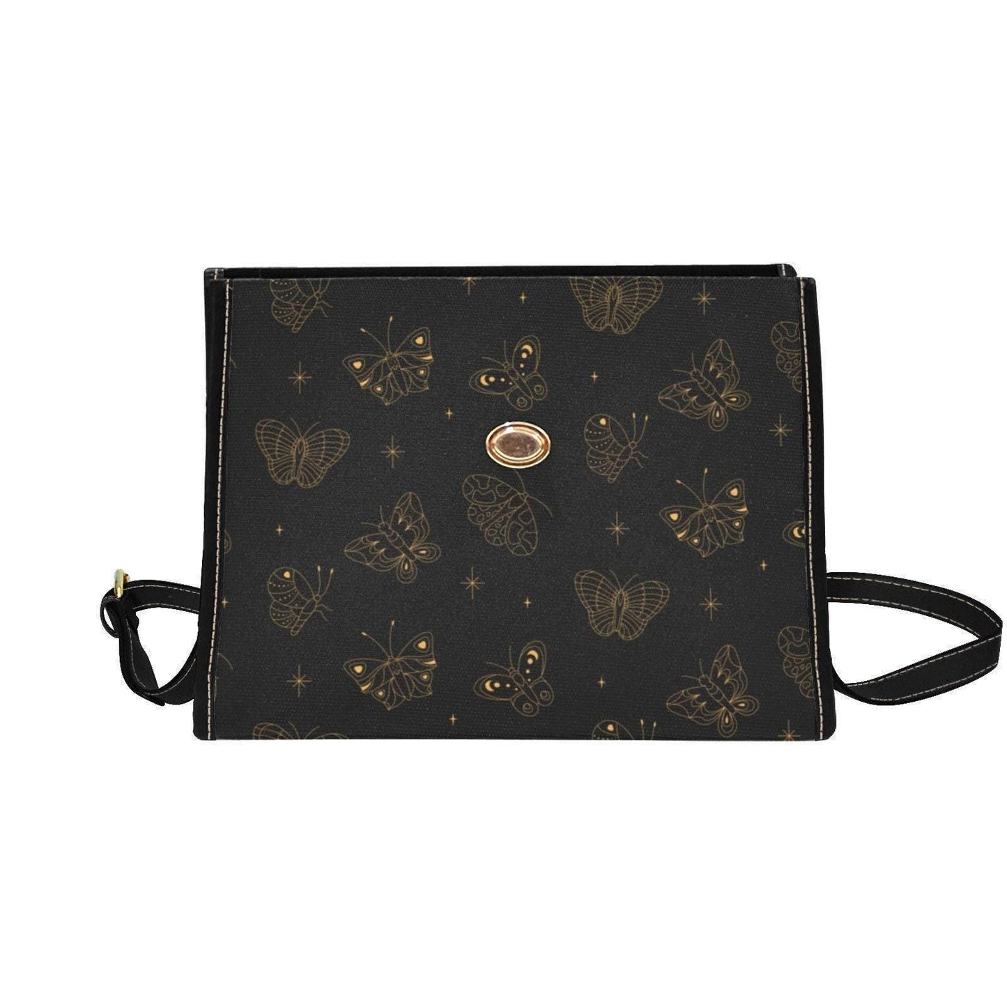 Golden Butterfly Crossbody Bag, Gothic Celestial Purse, Witchy Cottagecore Gift, Waterproof Canvas