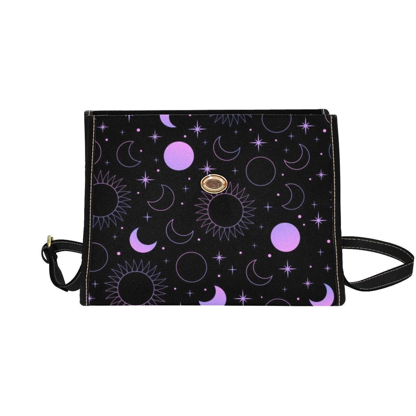 Purple Celestial Moon Star Crossbody Bag, Cosmic Night Shoulder Purse, Witchcore Galaxy Style