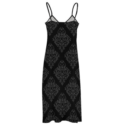 Black Damask Maxi Slip Dress, Gothic Baroque Spaghetti Strap, Elegant Dark Romantic Summer Clothing