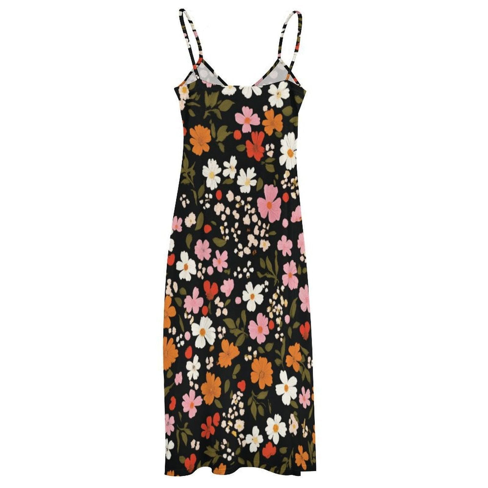 Black Floral Maxi Dress, Boho Sundress for Women, Cottagecore Summer Vacation Outfit