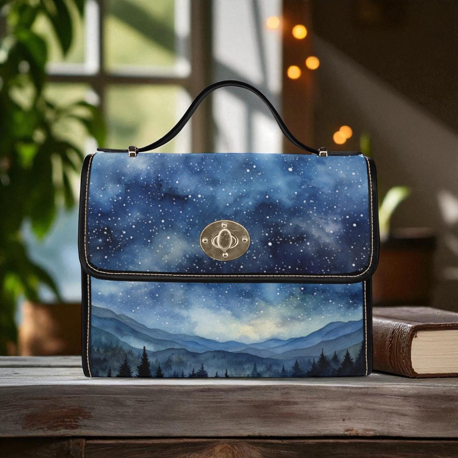 Starry Forest Purse, Celestial Landscape Satchel for Witches, Night Sky Handbag, Galaxy Shoulder Bag