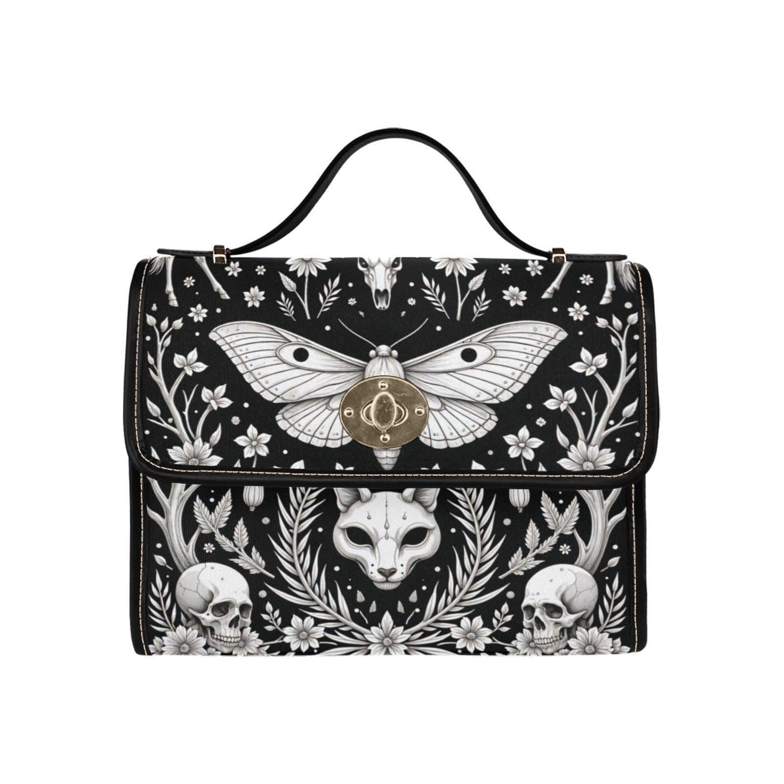 Gothic Moth Familiar Crossbody Purse - Occult Witchcore Skull Print Handbag Dark Forest Magic Spirit Animal Bag Spooky Gift