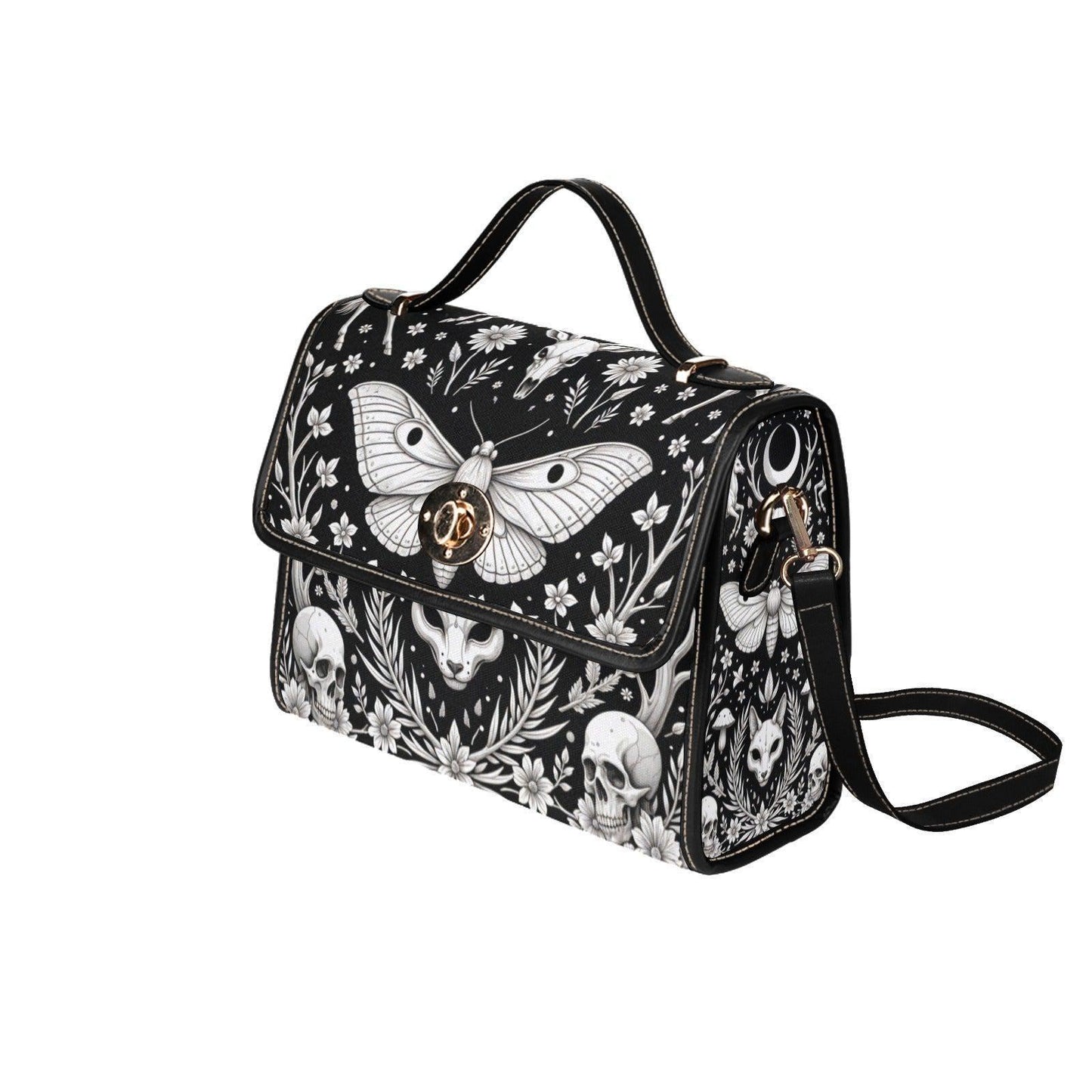 Gothic Moth Crossbody Purse, Occult Skull Handbag, Dark Forest Satchel