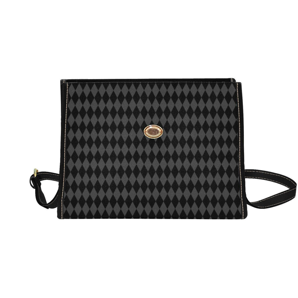 Black harlequin top handle bag, diamond print satchel purse, gothic vintage style handbag