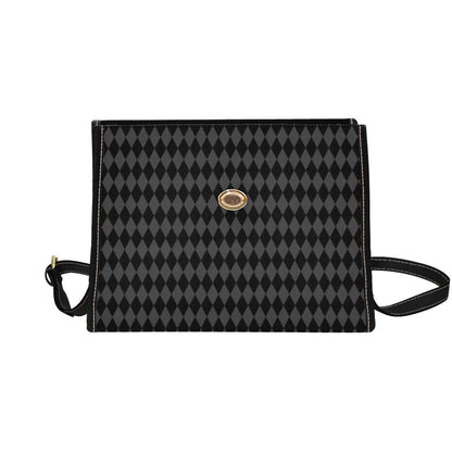 Black harlequin top handle bag, diamond print satchel purse, gothic vintage style handbag