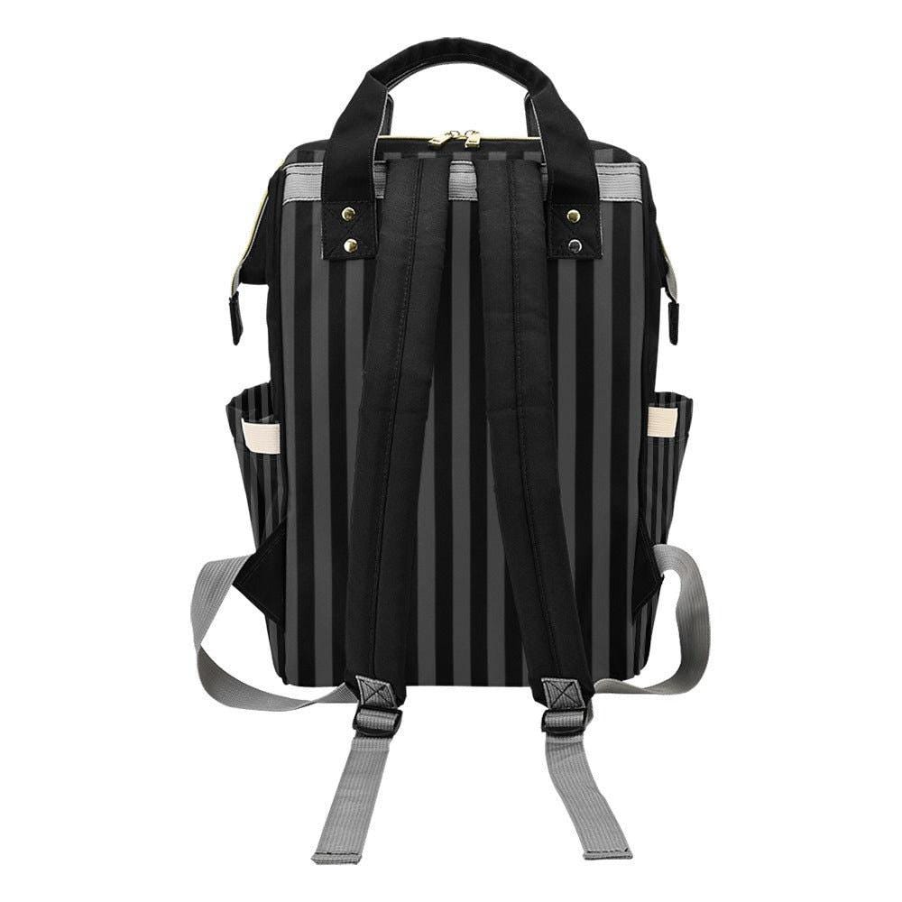 Black Striped Backpack, Gothic Diaper Bag, Dark Academia Organizer, Witchy Mom Tote, Alternative Baby Gear,Elegant Goth Gift,Goth Travel Bag