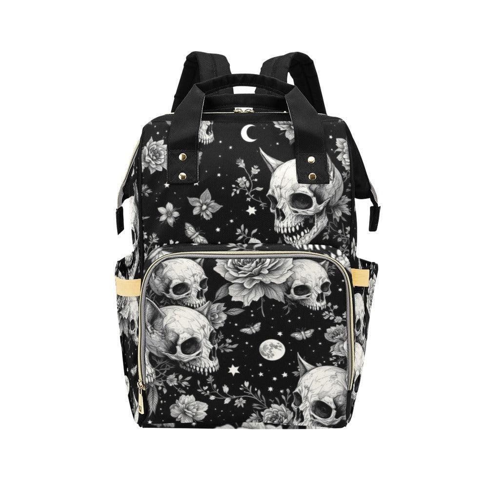 Diaper Bag Backpack, Gothic Skull Mom Bag, Celestial Baby Travel Bag