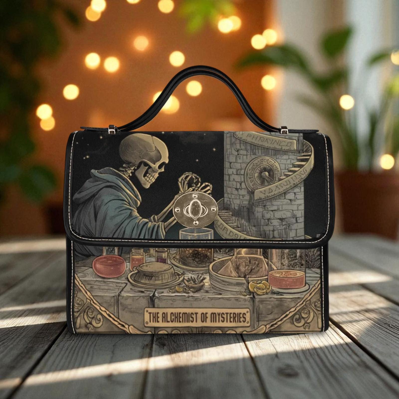 Dark Academia Alchemist Satchel, Gothic Skeleton Bag, Occult Vintage Apothcary Handbag