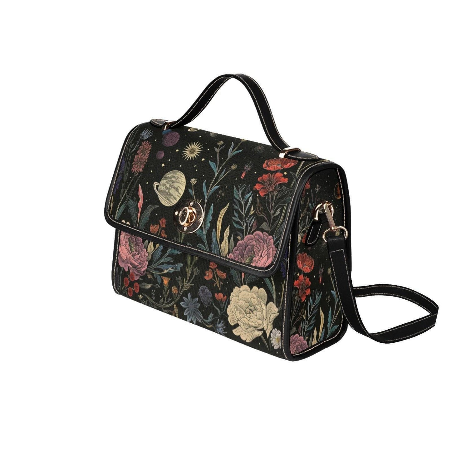 Celestial Botanical Floral Handbag, Starry Night Purse