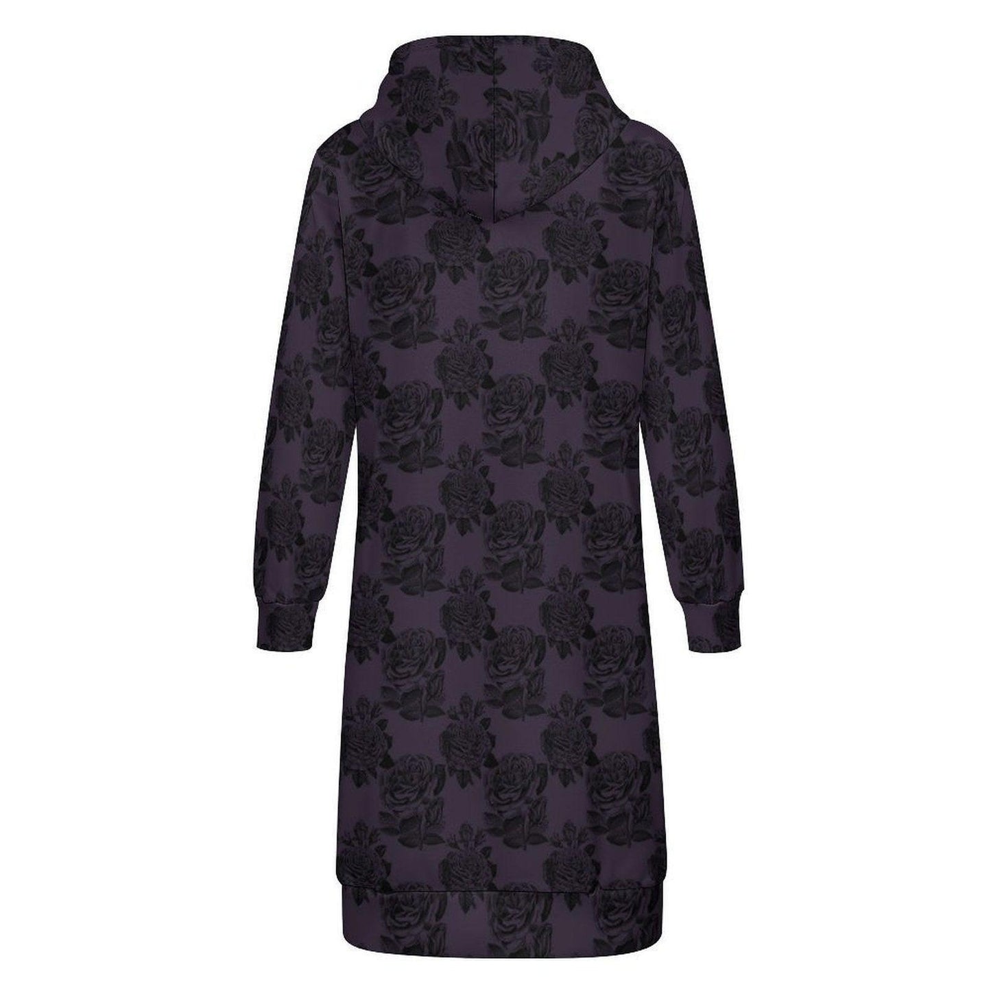 Black Rose Hooded Duster, Purple Floral Zip Cardigan, Romantic Goth Longline Jacket