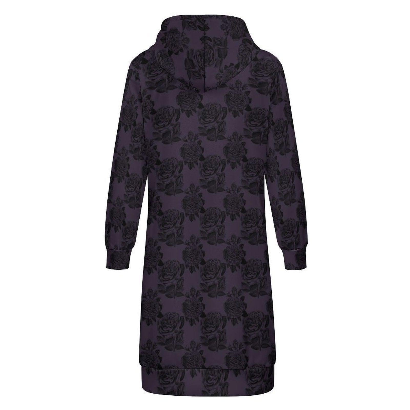 Black Rose Hooded Duster, Purple Floral Zip Cardigan, Romantic Goth Longline Jacket