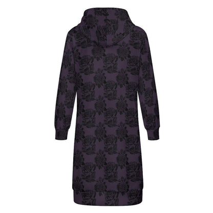 Black Rose Hooded Duster, Purple Floral Zip Cardigan, Romantic Goth Longline Jacket