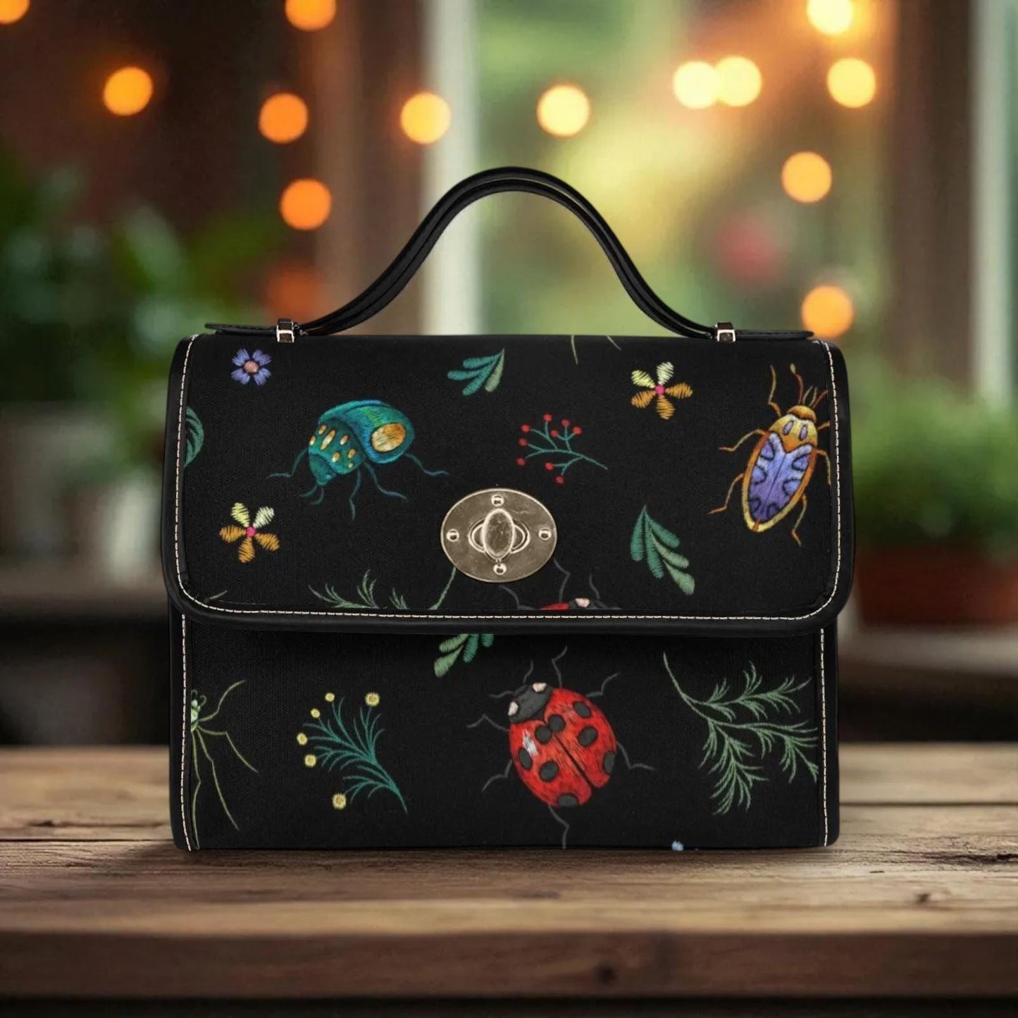 Bug Beetle Print Crossbody Bag, Naturecore Soft Goth Purse