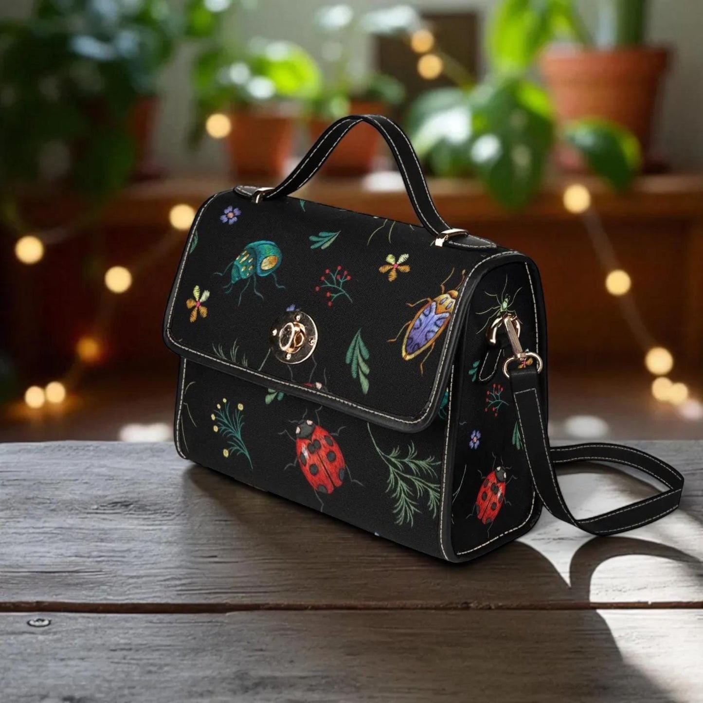 Bug Beetle Print Crossbody Bag, Naturecore Soft Goth Purse