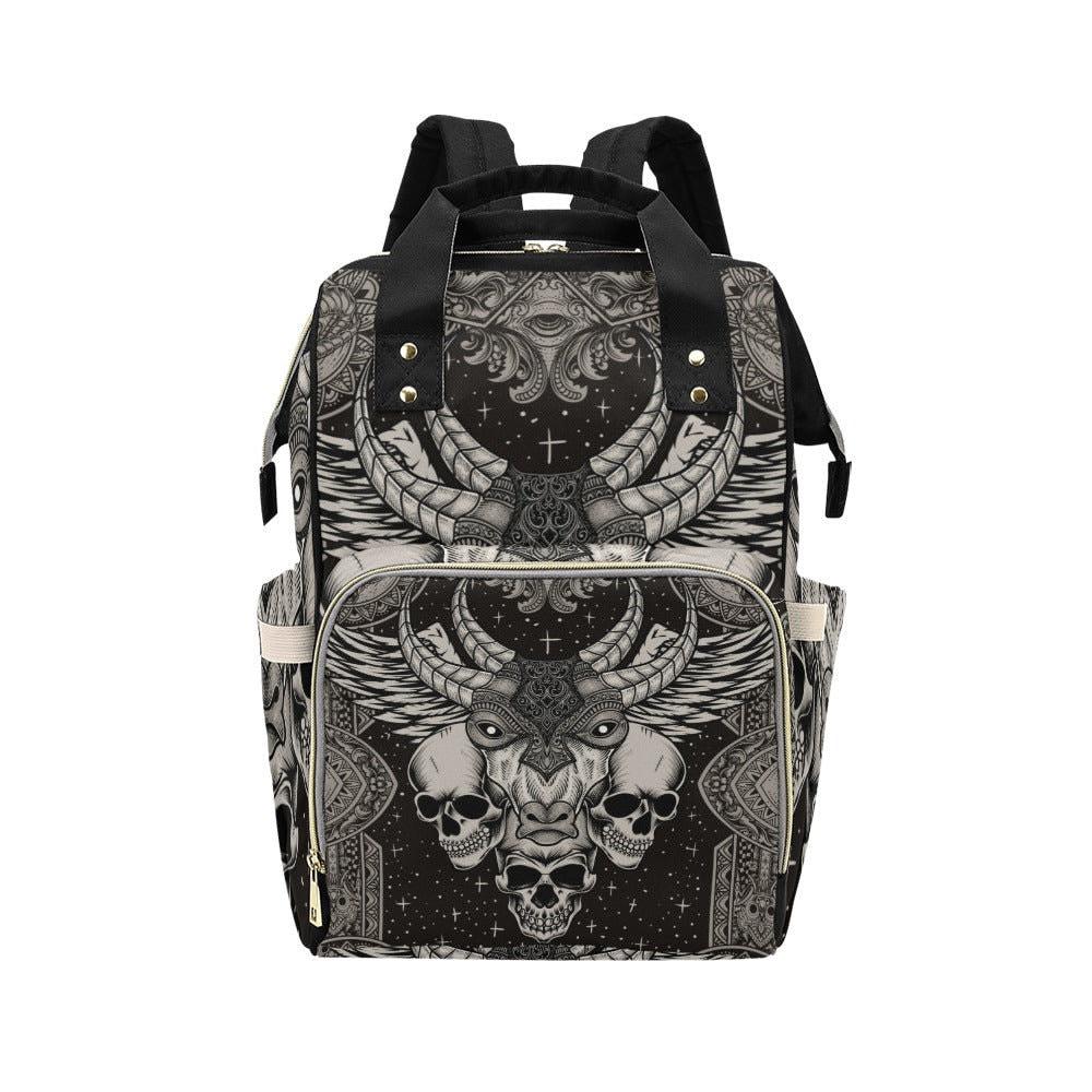 Gothic Diaper Bag Backpack, Ram Skull Mom Backpack, Baby Travel Bag