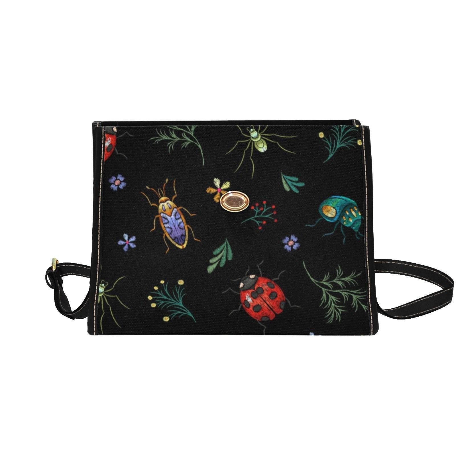 Bug Beetle Print Crossbody Bag, Naturecore Soft Goth Purse