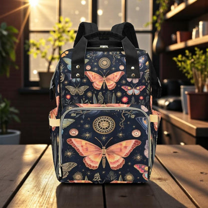 Moth Butterfly Diaper Backpack, Celestial Botanical Baby Bag, Vintage Nature Print, Cottagecore Baby Bag