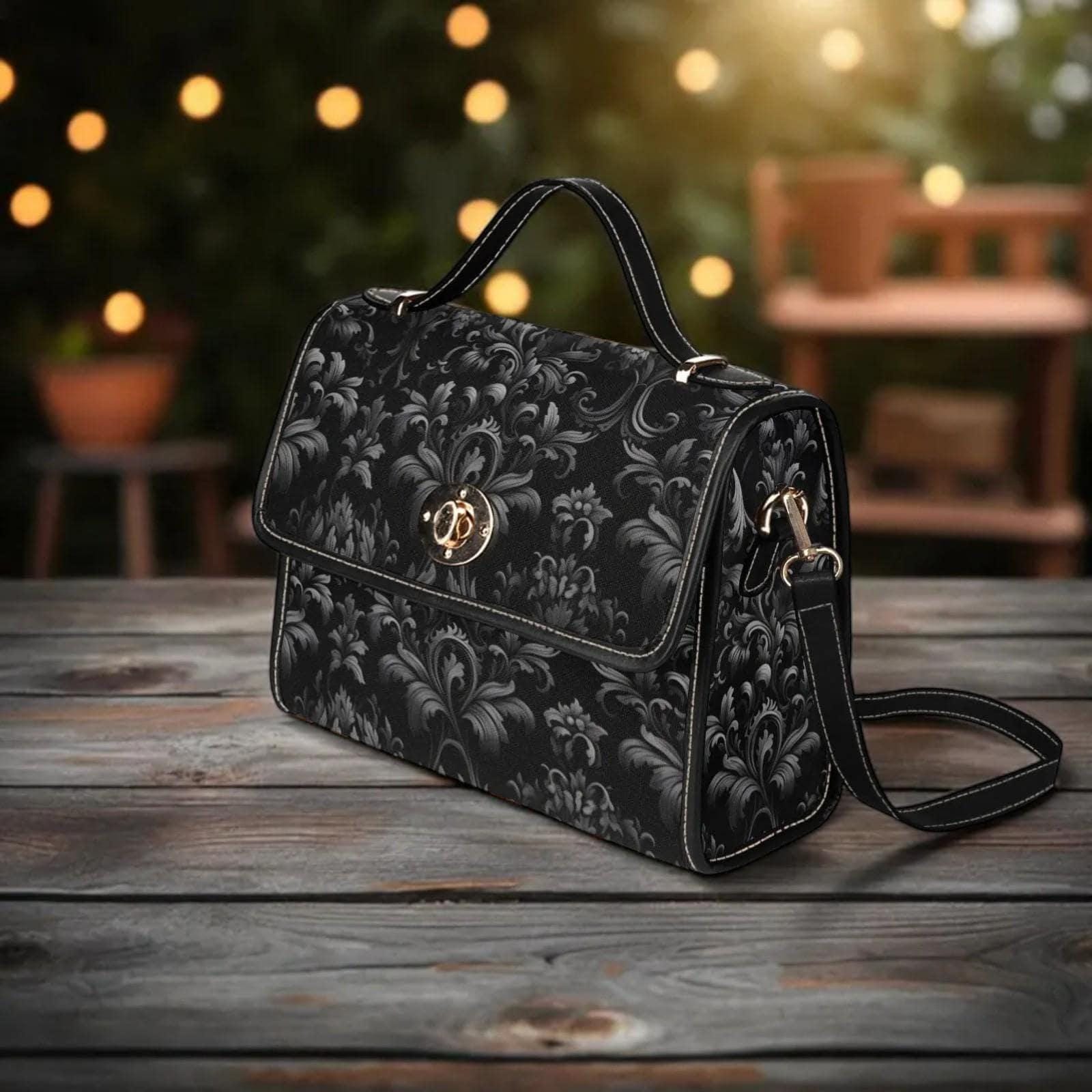 Gothic Damask Canvas Satchel, Victorian Vamp Crossbody Bag