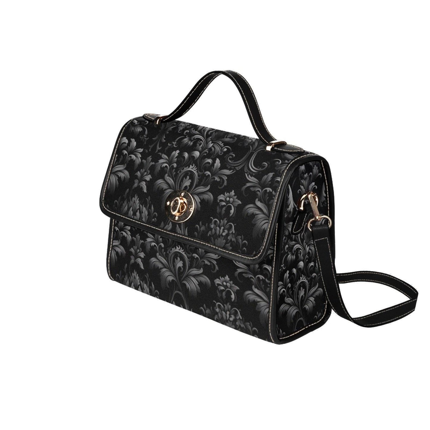 Gothic Damask Canvas Satchel, Victorian Vamp Crossbody Bag