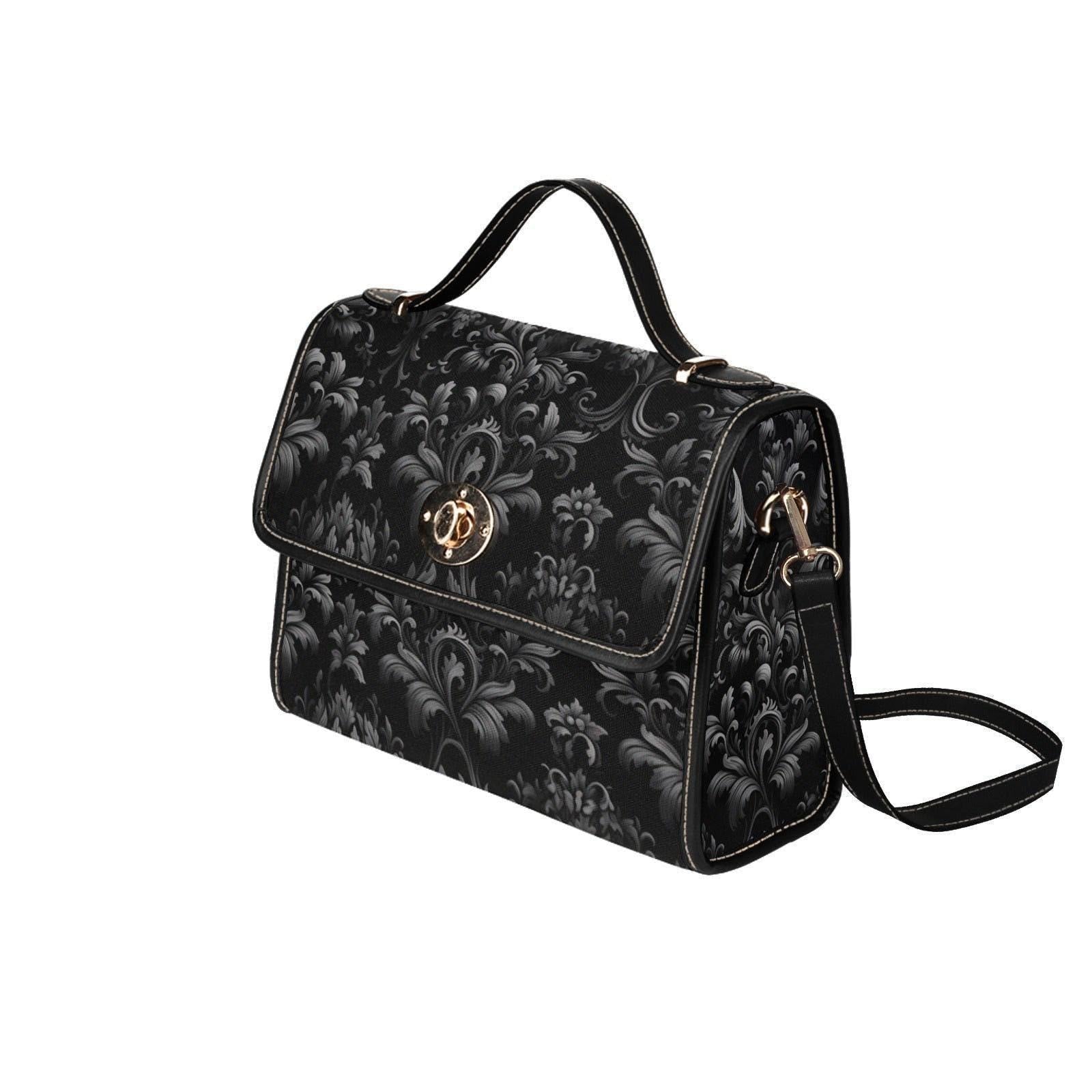 Gothic Damask Canvas Satchel, Victorian Vamp Crossbody Bag