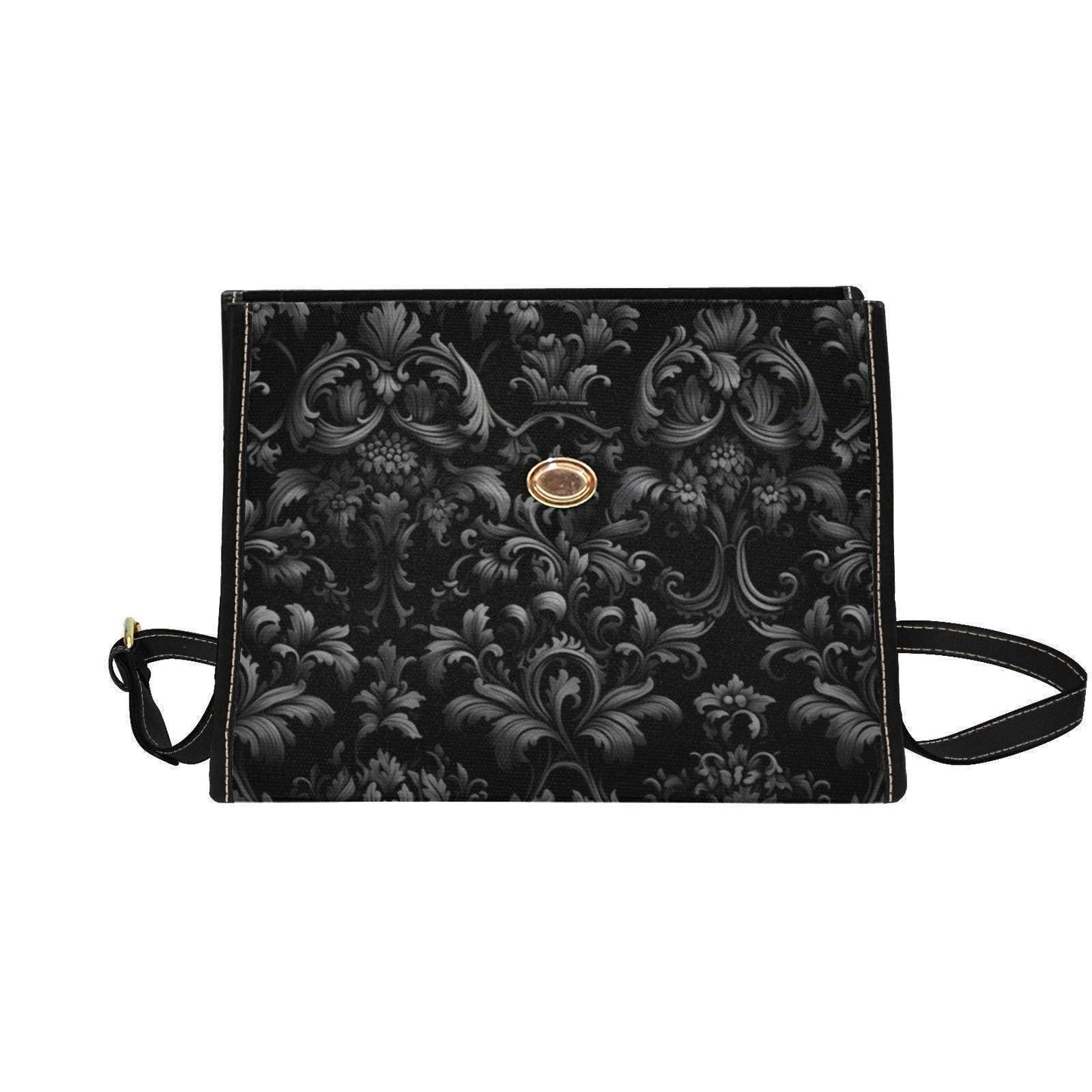 Gothic Damask Canvas Satchel, Victorian Vamp Crossbody Bag