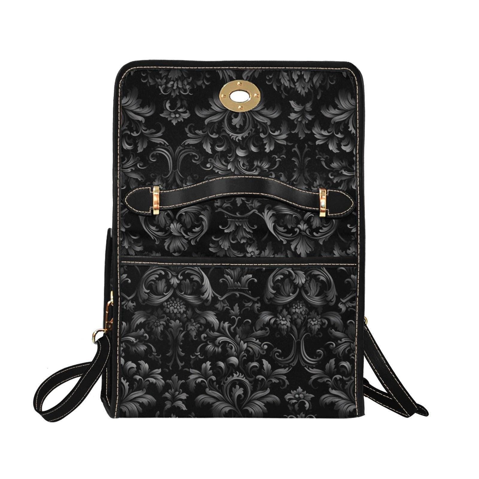 Gothic Damask Canvas Satchel, Victorian Vamp Crossbody Bag