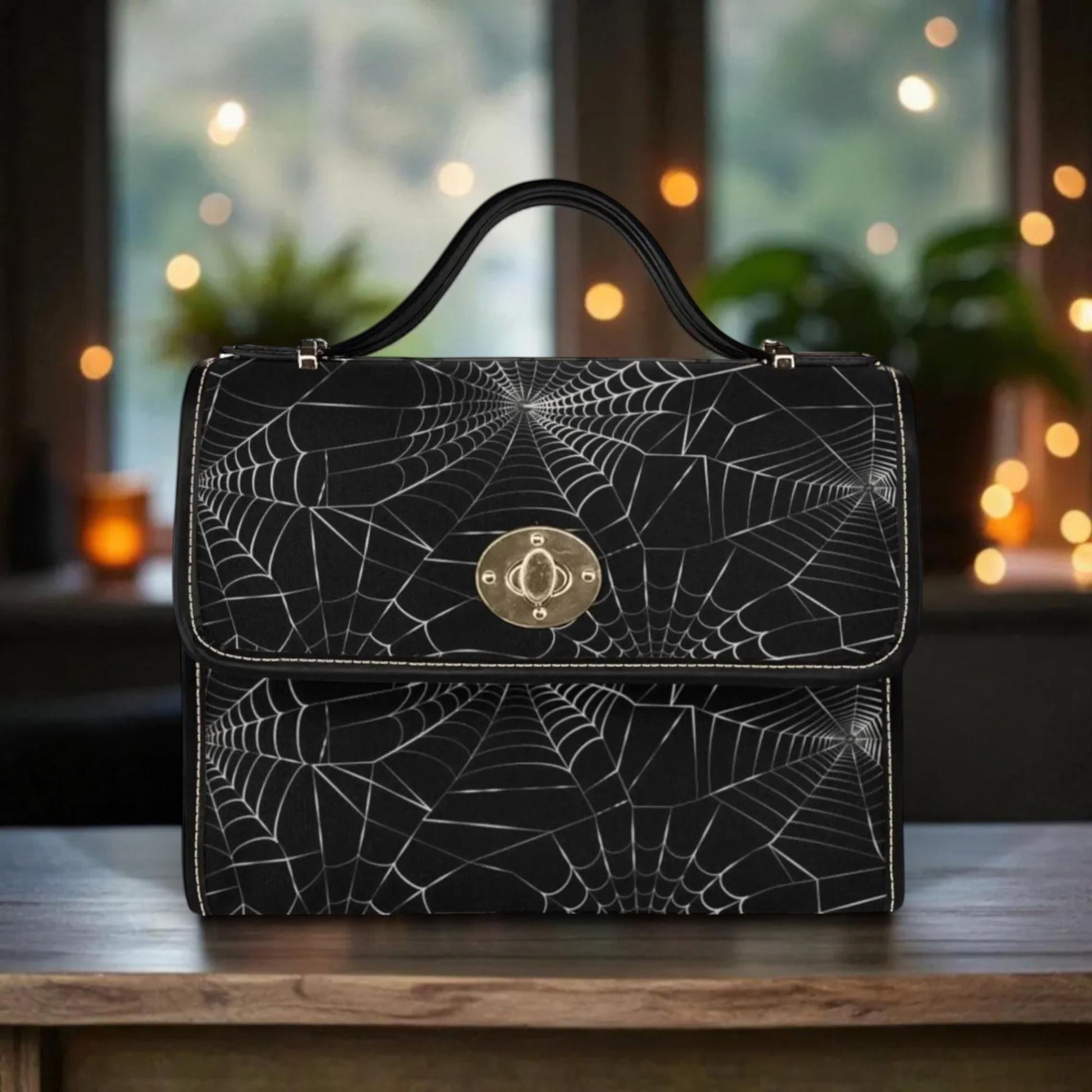 Spiderweb Handbag, Gothic Crossbody Purse with Black Web Pattern