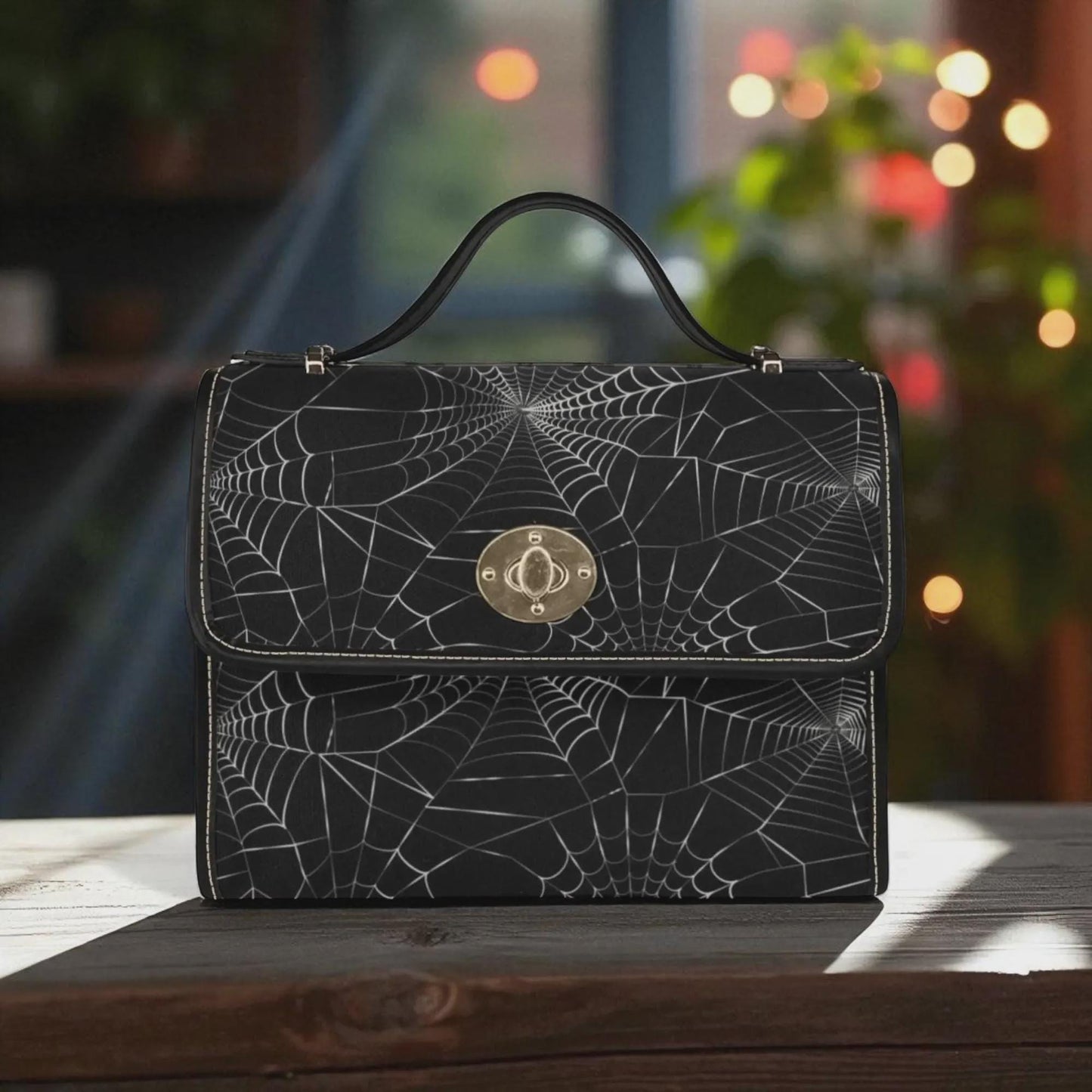 Spiderweb Handbag, Gothic Crossbody Purse with Black Web Pattern