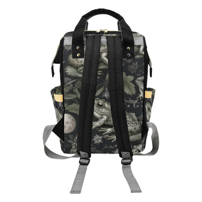 Vintage Frog Illustration Diaper Backpack, Woodland Nature Baby Bag with Night Garden Amphibian Print