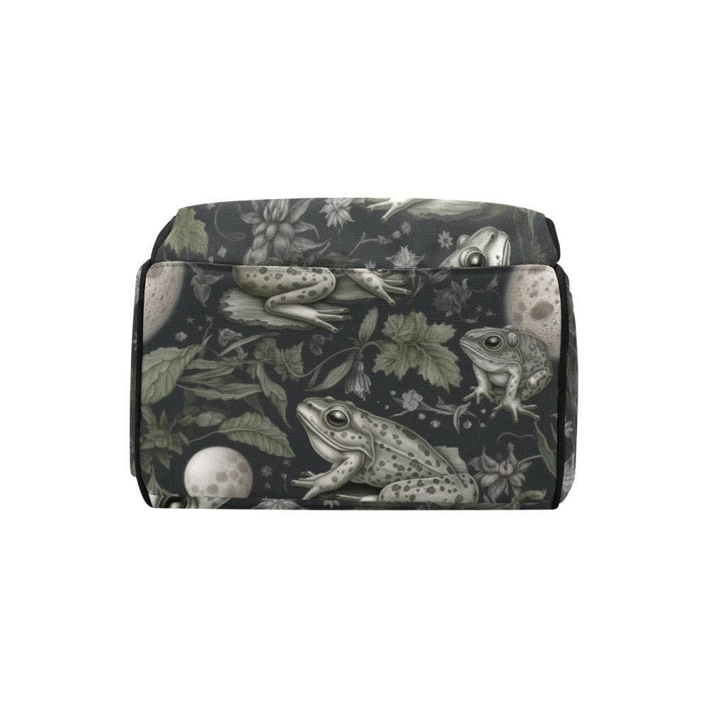 Vintage Frog Illustration Diaper Backpack, Woodland Nature Baby Bag with Night Garden Amphibian Print