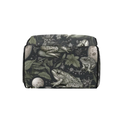 Vintage Frog Illustration Diaper Backpack, Woodland Nature Baby Bag with Night Garden Amphibian Print