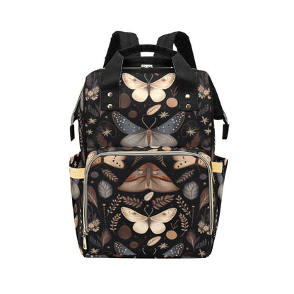 Moth Print Diaper Bag Backpack, Woodland Nursery Bag, Boho Mom Travel Pack