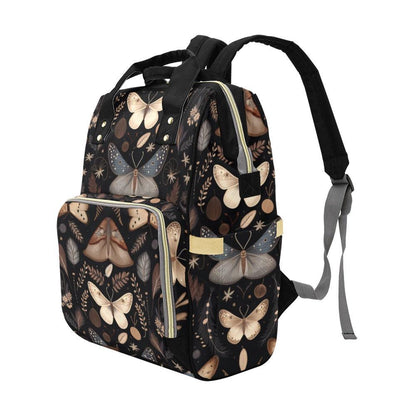 Moth Print Diaper Bag Backpack, Woodland Nursery Bag, Boho Mom Travel Pack