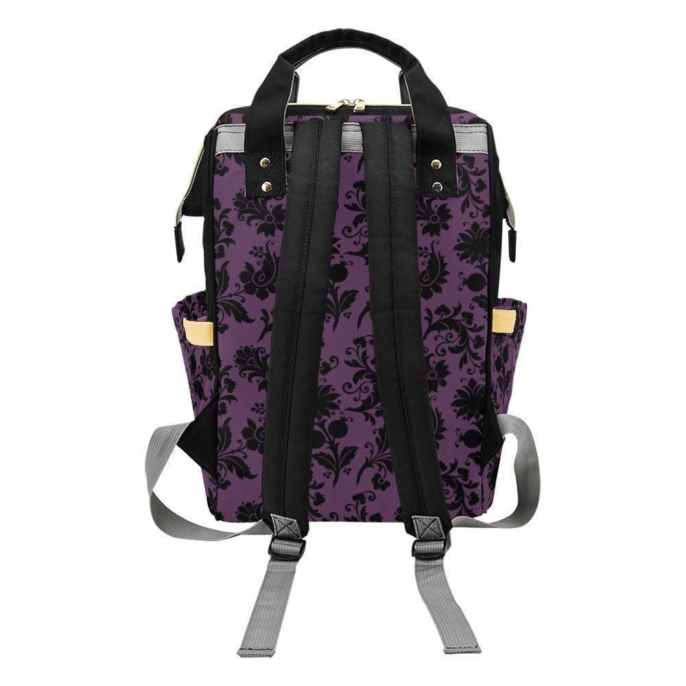 Gothic Diaper Bag Backpack, Purple Damask Baby Bag, Nursery Organizer