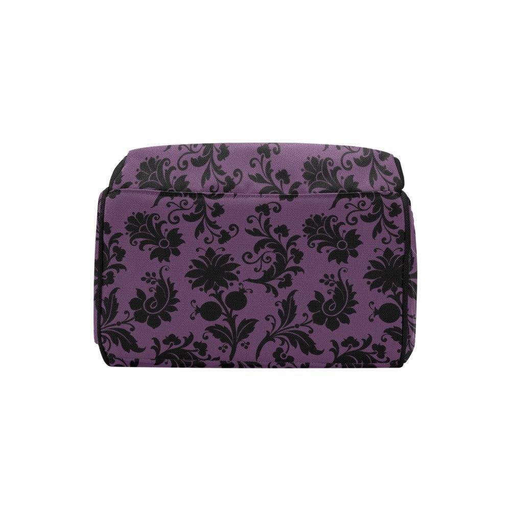 Gothic Diaper Bag Backpack, Purple Damask Baby Bag, Nursery Organizer