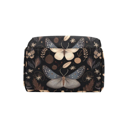 Moth Print Diaper Bag Backpack, Woodland Nursery Bag, Boho Mom Travel Pack