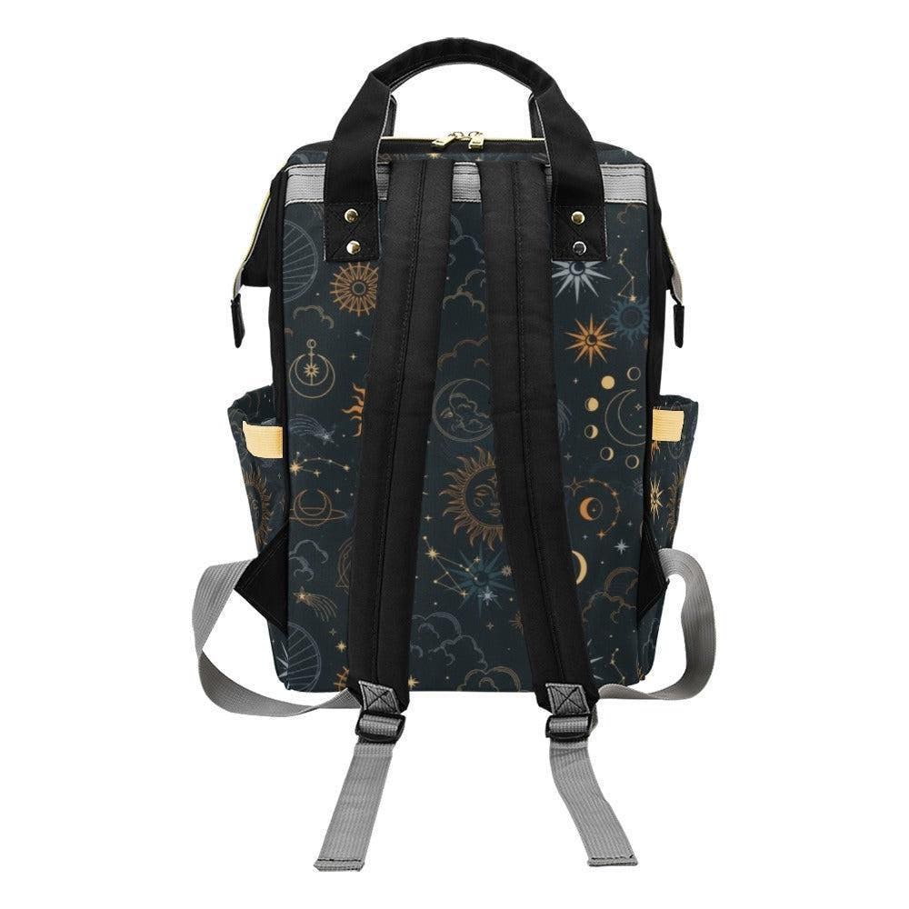 Celestial Sun and Moon Diaper Backpack, Astrology Pattern Baby Bag, Cosmic Travel Parent Bag