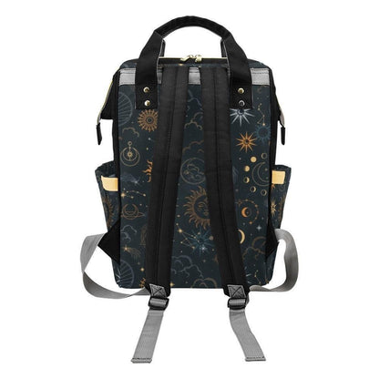 Celestial Sun and Moon Diaper Backpack, Astrology Pattern Baby Bag, Cosmic Travel Parent Bag