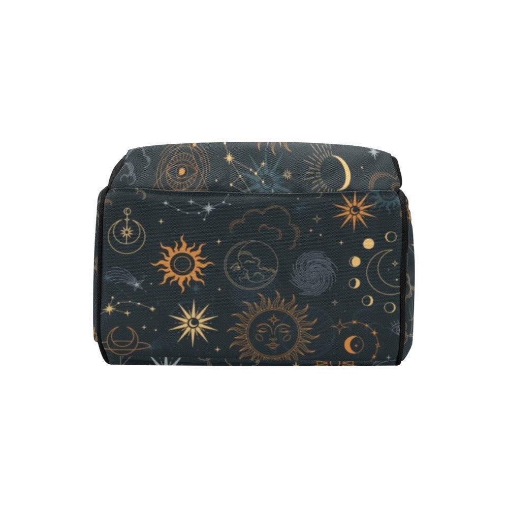 Celestial Sun and Moon Diaper Backpack, Astrology Pattern Baby Bag, Cosmic Travel Parent Bag