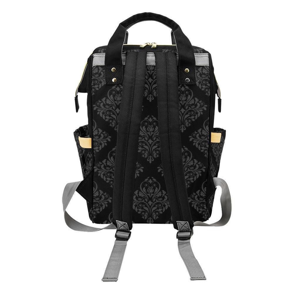 Black Damask Diaper Bag Backpack, Gothic Mom Backpack, Baby Travel Bag Organizer