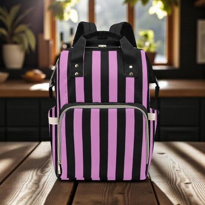 Purple Stripe Backpack, Goth School Bag, Alt Fashion Laptop Bag, Edgy Travel Backpack