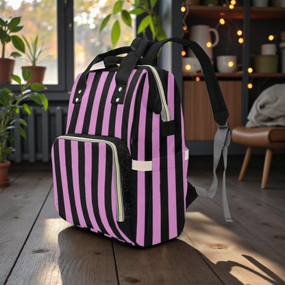 Purple Stripe Backpack, Goth School Bag, Alt Fashion Laptop Bag, Edgy Travel Backpack