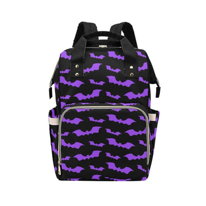 Purple Bat Diaper Bag Backpack, Gothic Baby Travel Bag, Halloween Stroller Bag