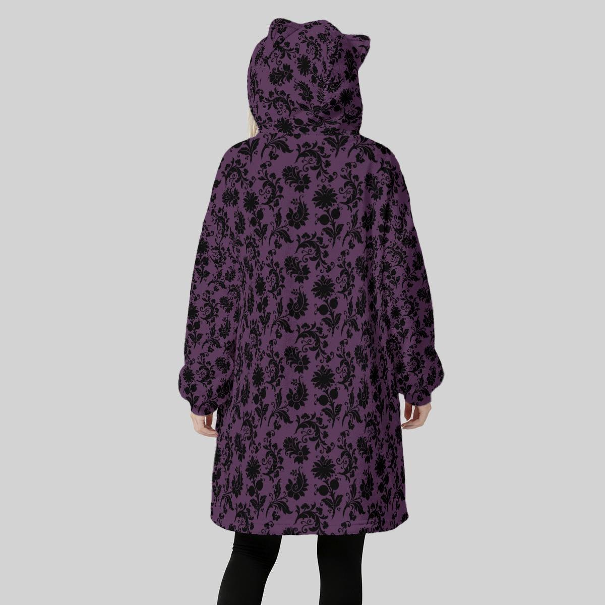 Purple Damask Print Blanket Hoodie